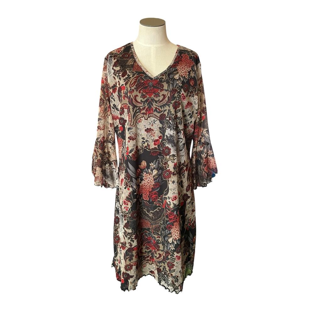 Vintage 90s Fairy Witchy Whimsigoth Floral Mesh Cottage Expressions Dress Sz L